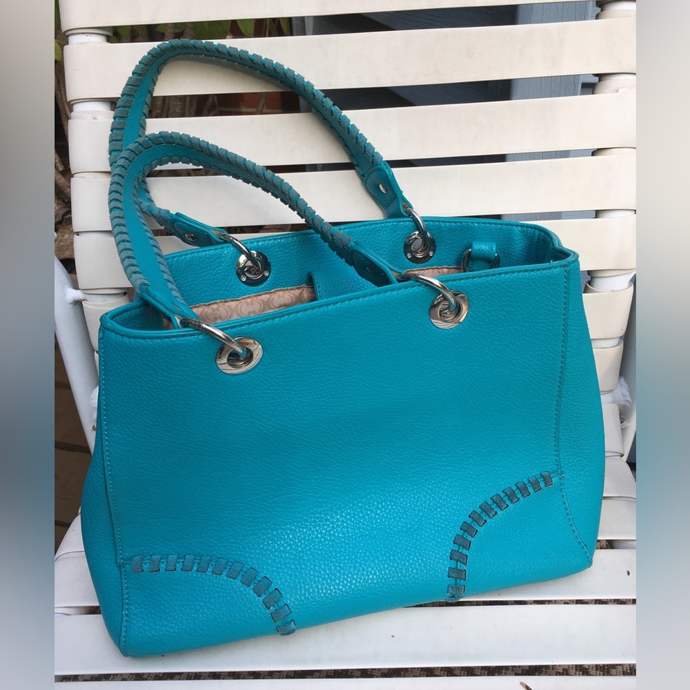 NOT FOR SALE Turquoise faux leather handbag/shoulder bag- w/dangle tassel.